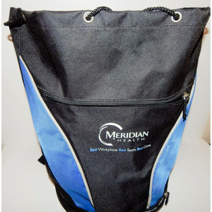 Logomark Meridian Health Branded Cooler Backpack Draw-String Duffle Bag Black
